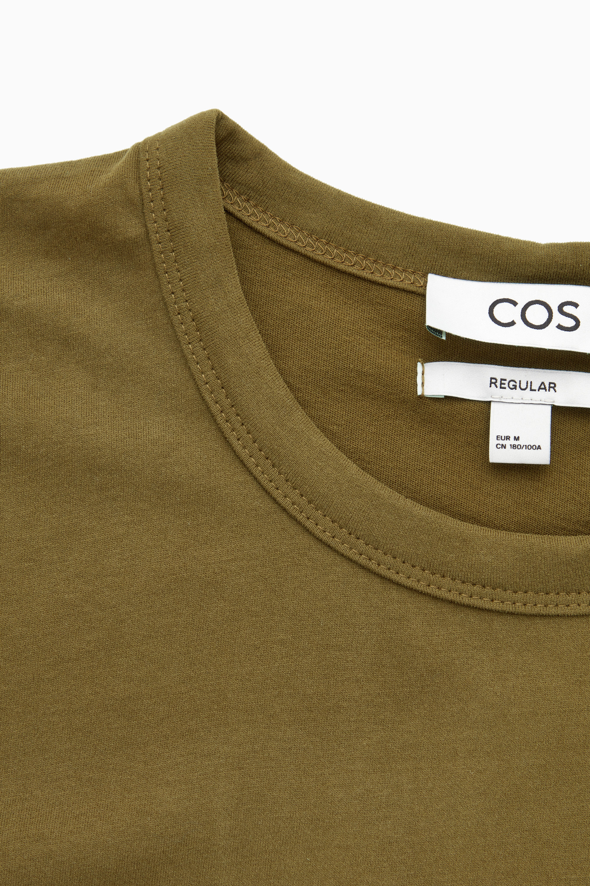 REGULAR BRUSHED-COTTON T-SHIRT - DARK GREEN | COS