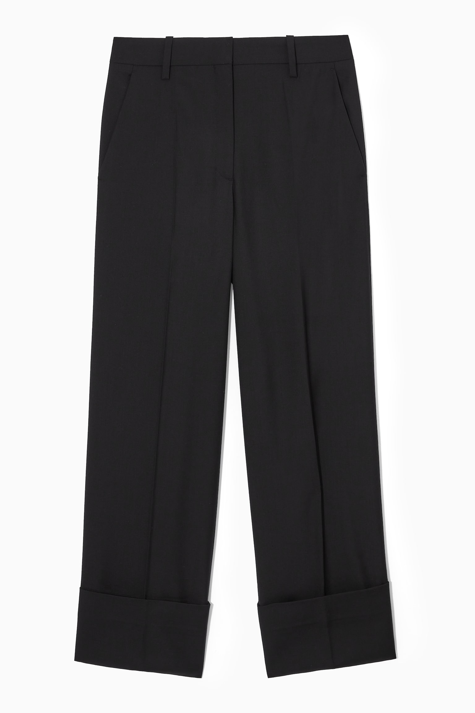 PANTALON LARGE EN LAINE À REVERS REGULAR - NOIR