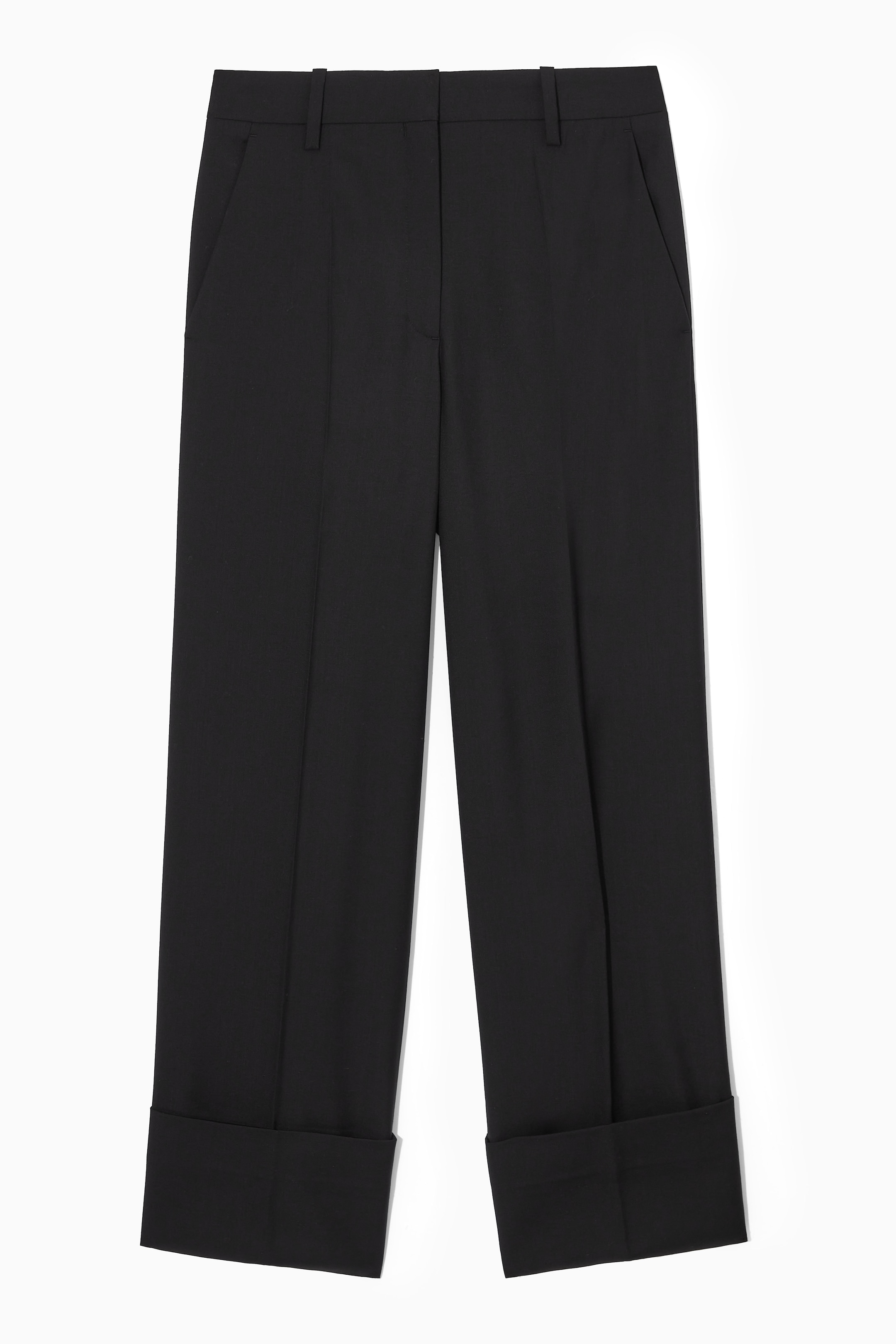 View larger image: REGULAR TURN-UP WOOL WIDE-LEG TROUSERS - BLACK - Ladies | H&M GB 1