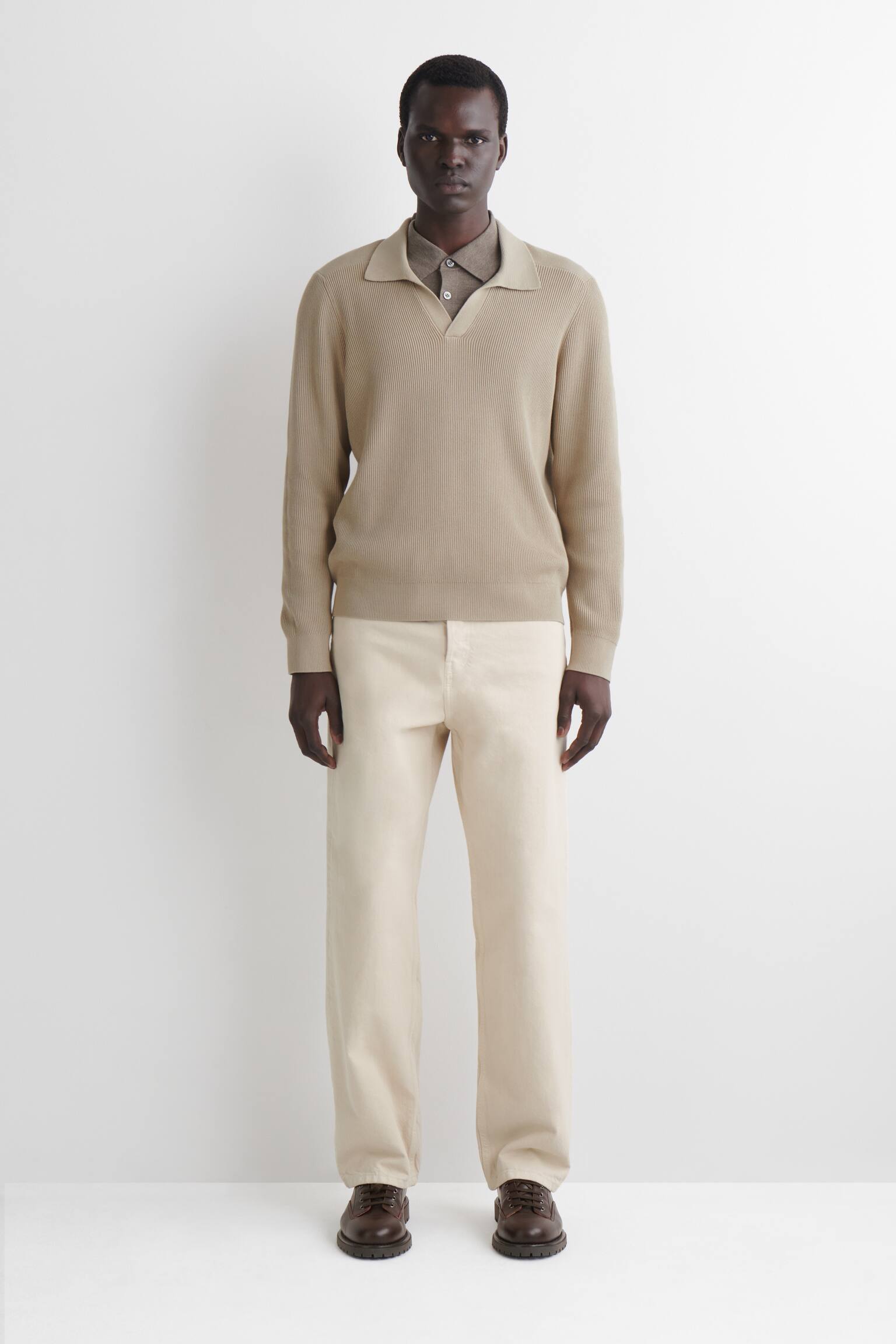 COTTON POLO JUMPER - BEIGE/NAVY - 6