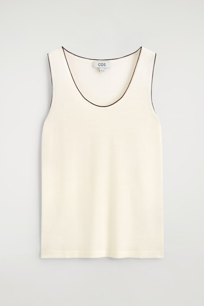 TANKTOP AUS WOLLE MIT KONTRASTIERENDER EINFASSUNG - WEISS/BRAUN - 1