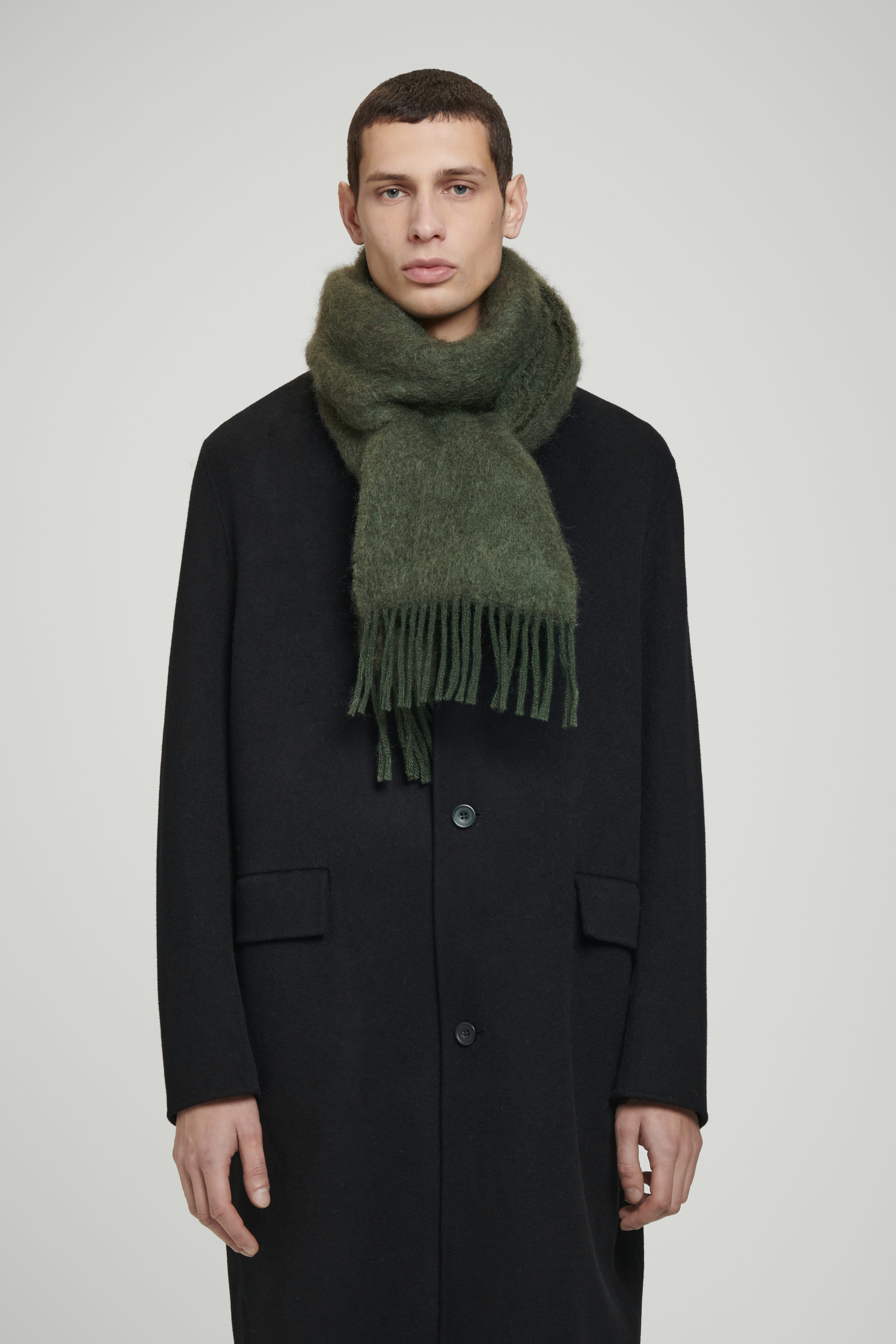 Stripe Mohair Wide Top and Scarf（Khaki） Giant Mohair Scarf - Turk Orange Block | Foxford Woollen Mills