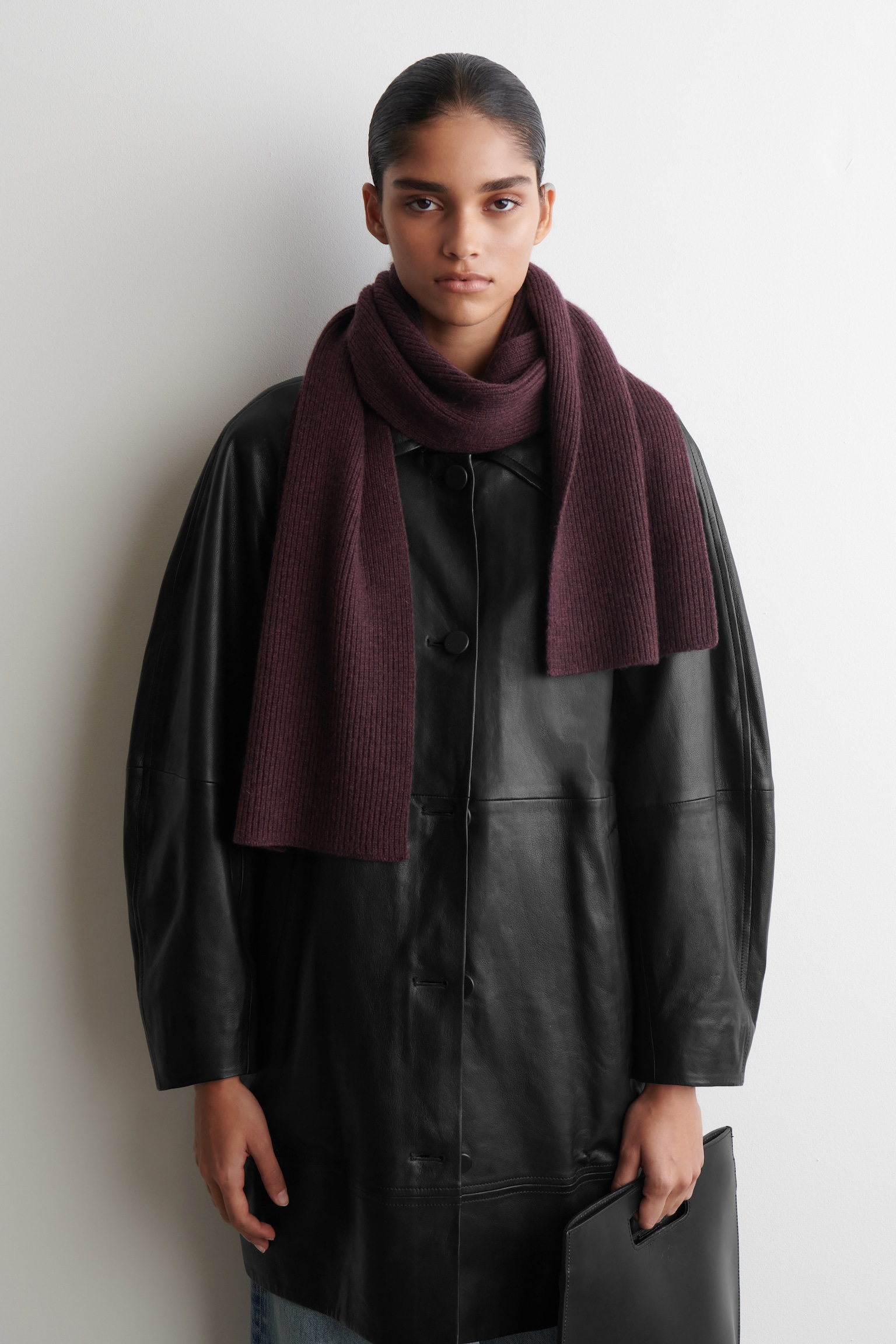 SCIARPA IN LANA E CASHMERE A COSTE - BORDEAUX MÉLANGE - 5