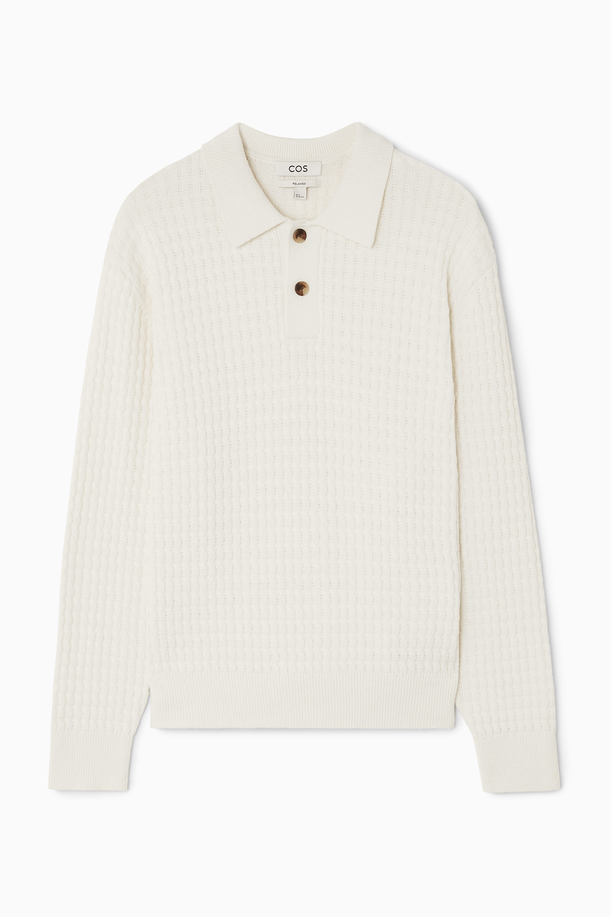 TEXTURED KNITTED POLO SHIRT - WHITE | COS