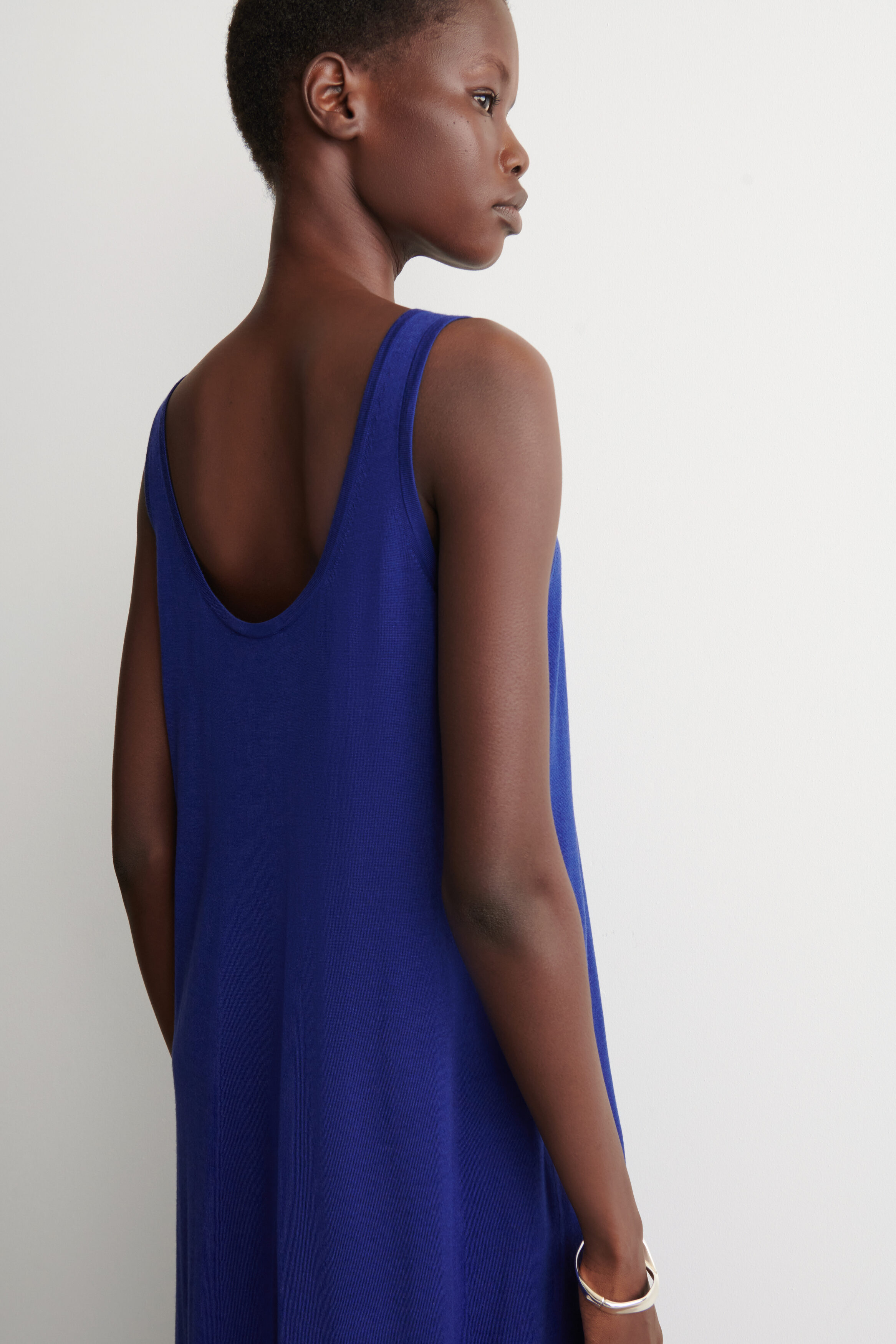 cos blue wool dress COS Women's Rounded Merino Maxi Dress in Blue | Wool