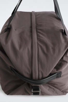 LEATHER-DETAIL DUFFEL BAG - NYLON — DARK BROWN 3