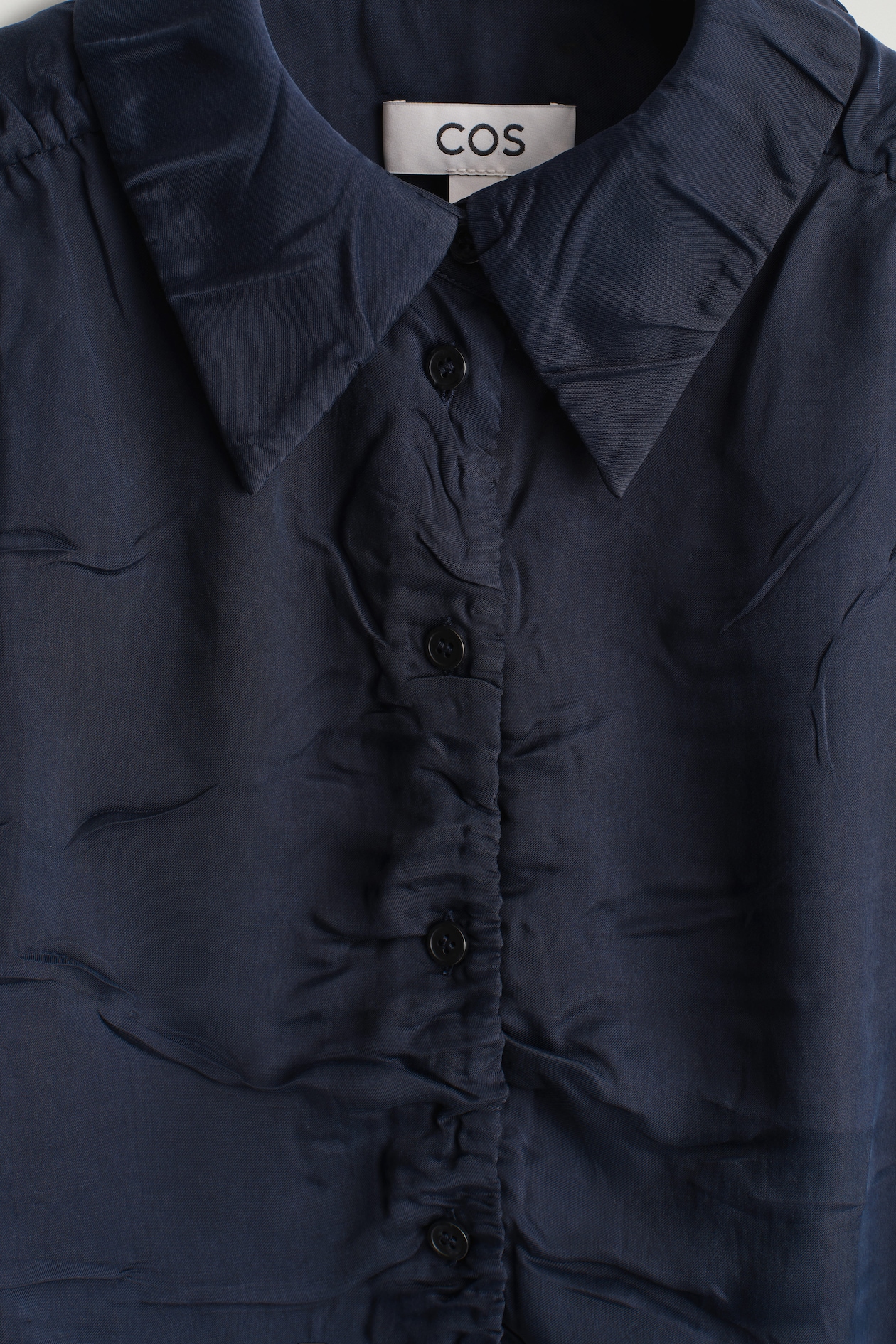 GATHERED CRINKLED SHIRT — NAVY