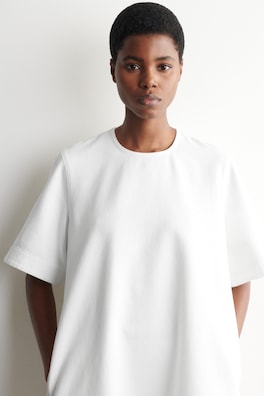FLARED DENIM MINI DRESS — WHITE 4