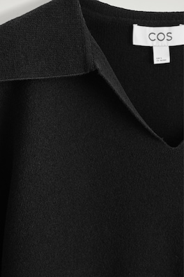 DOUBLE-KNIT OPEN-COLLAR JUMPER — BLACK 1