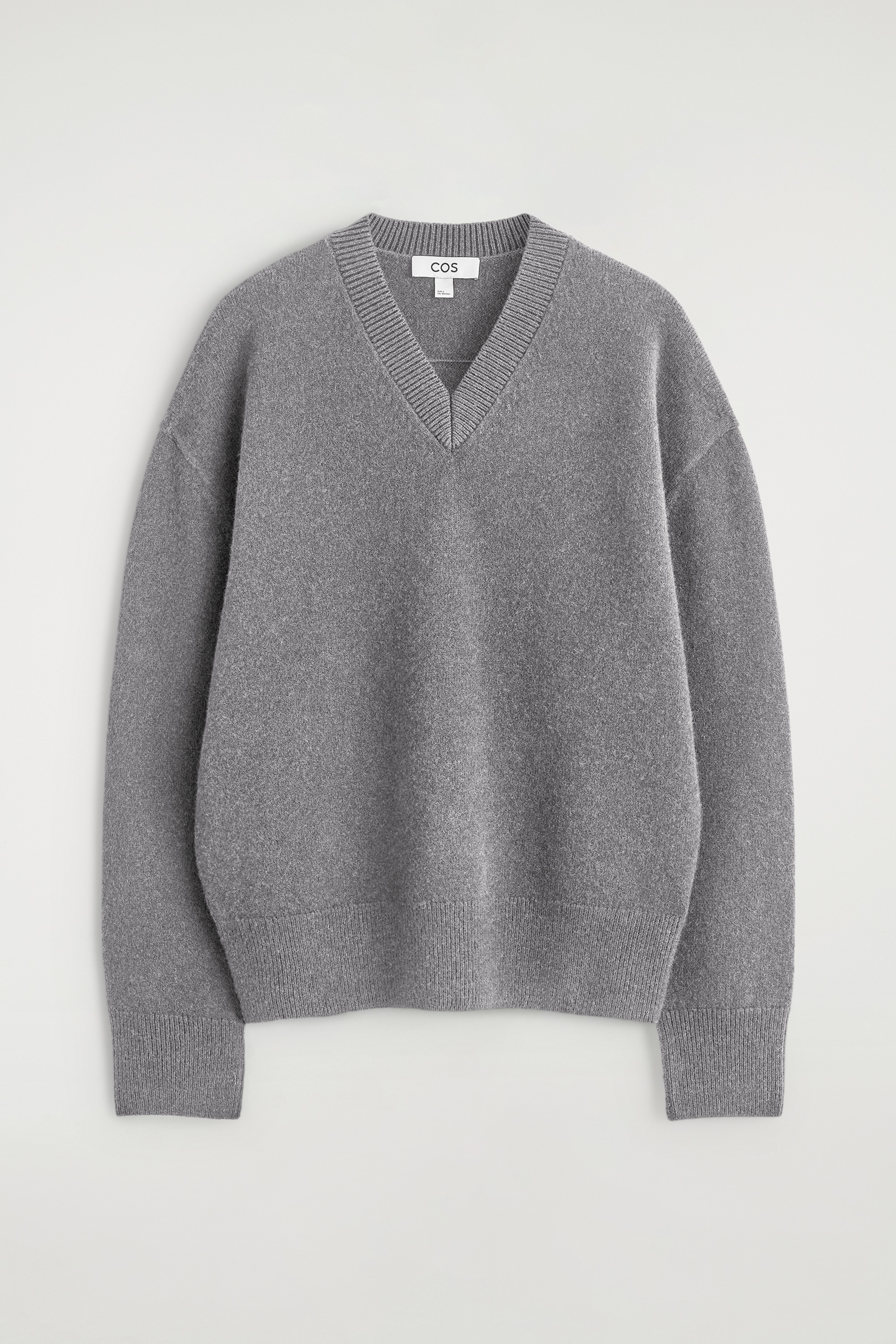 ROUNDED WOOL V-NECK JUMPER - GREY MÉLANGE/NAVY
