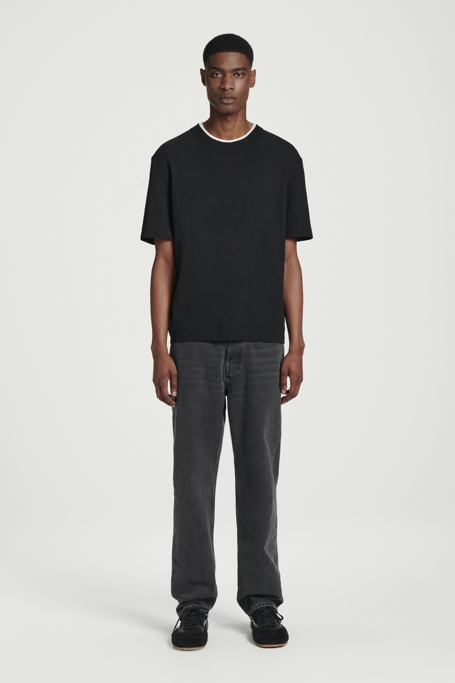 RELAXED SLUBBED COTTON-LINEN T-SHIRT - BLACK/WHITE/APRICOT/BLUE - 4