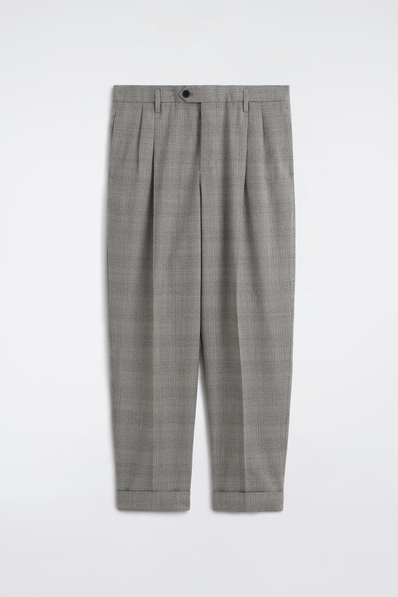 Checked Textured-Wool Relaxed-Fit Tapered Pants