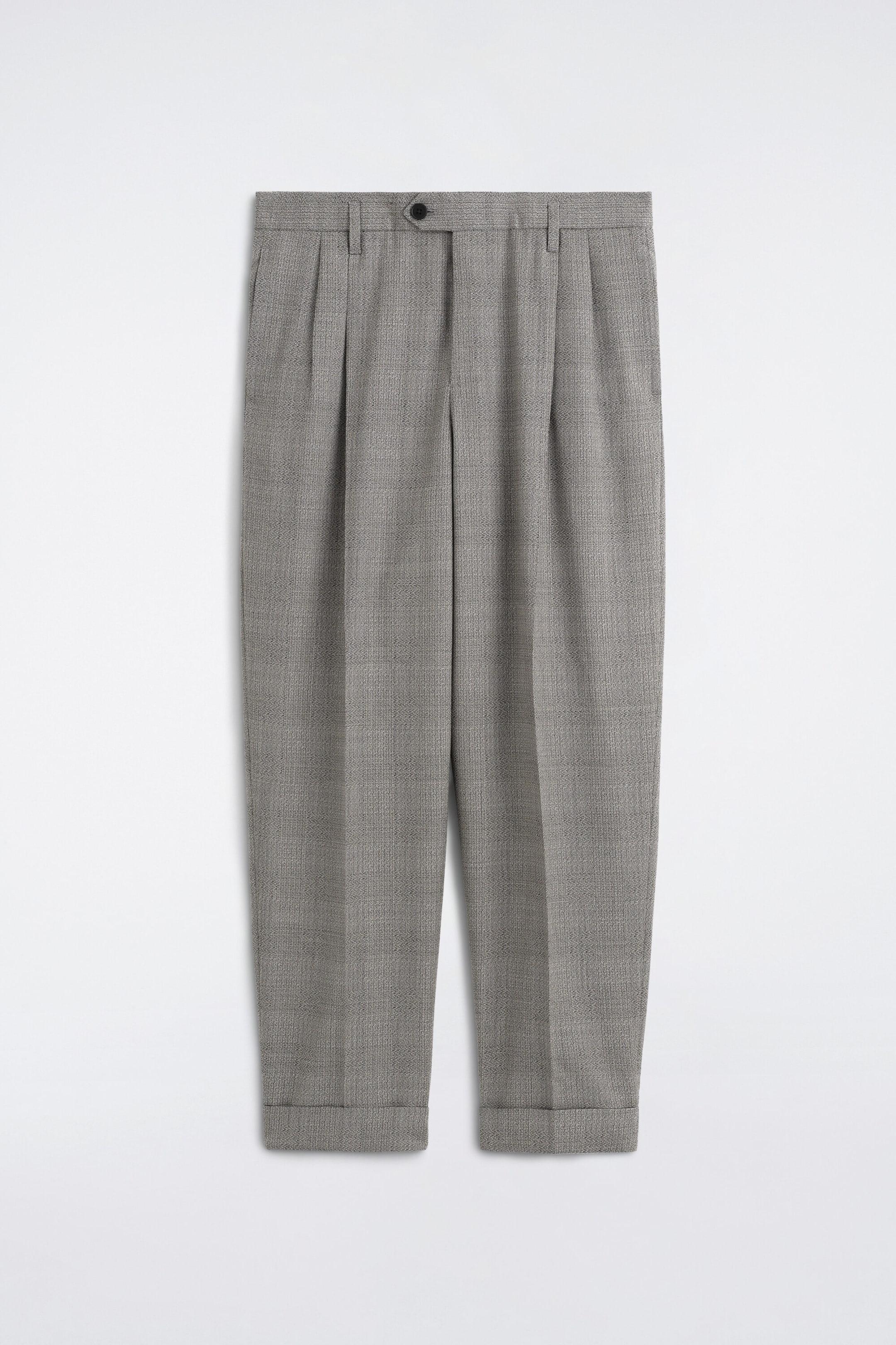 CHECKED TEXTURED-WOOL RELAXED-FIT TAPERED PANTS