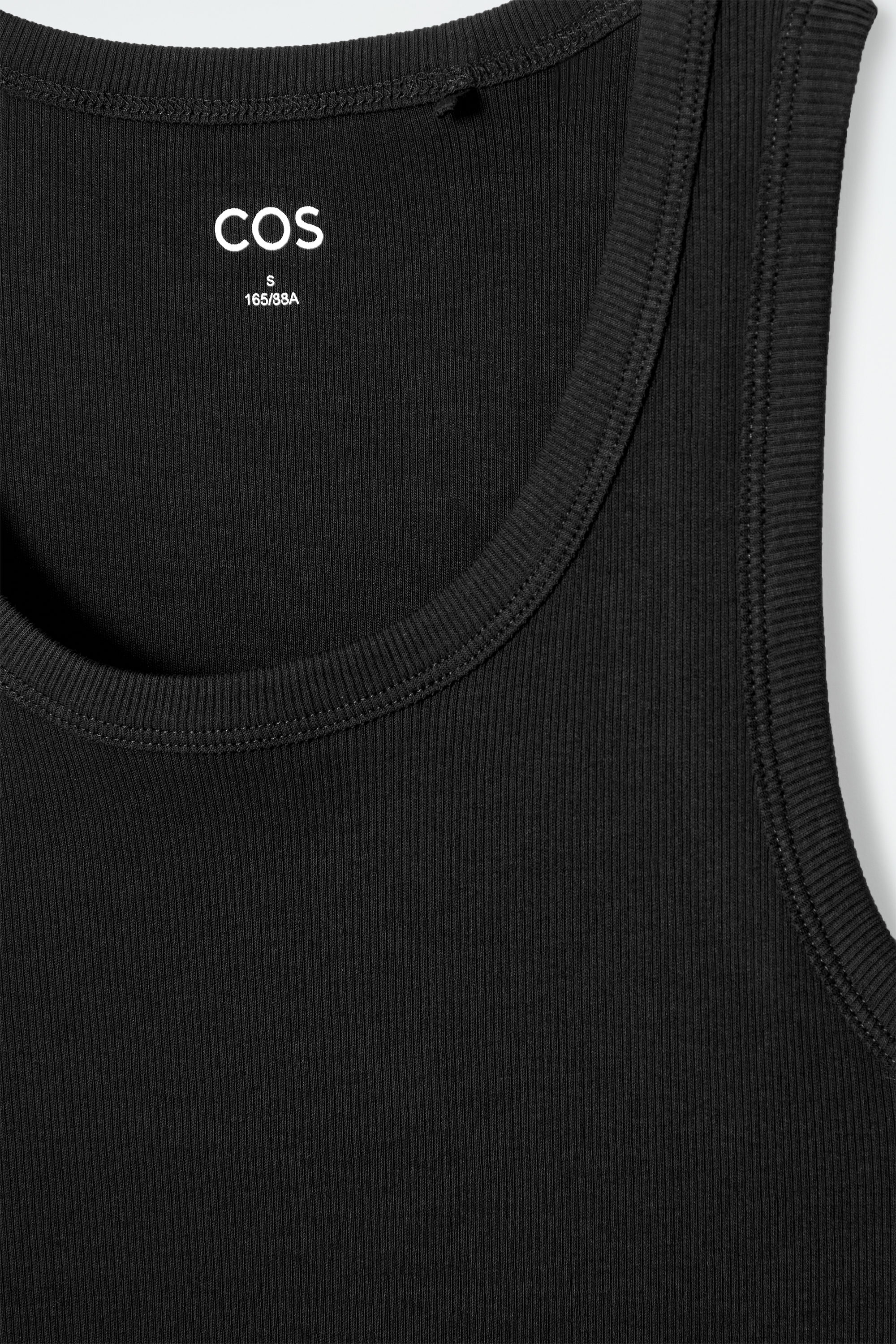 トップス Cotton ribbon tank Black Ribbed cotton tank top