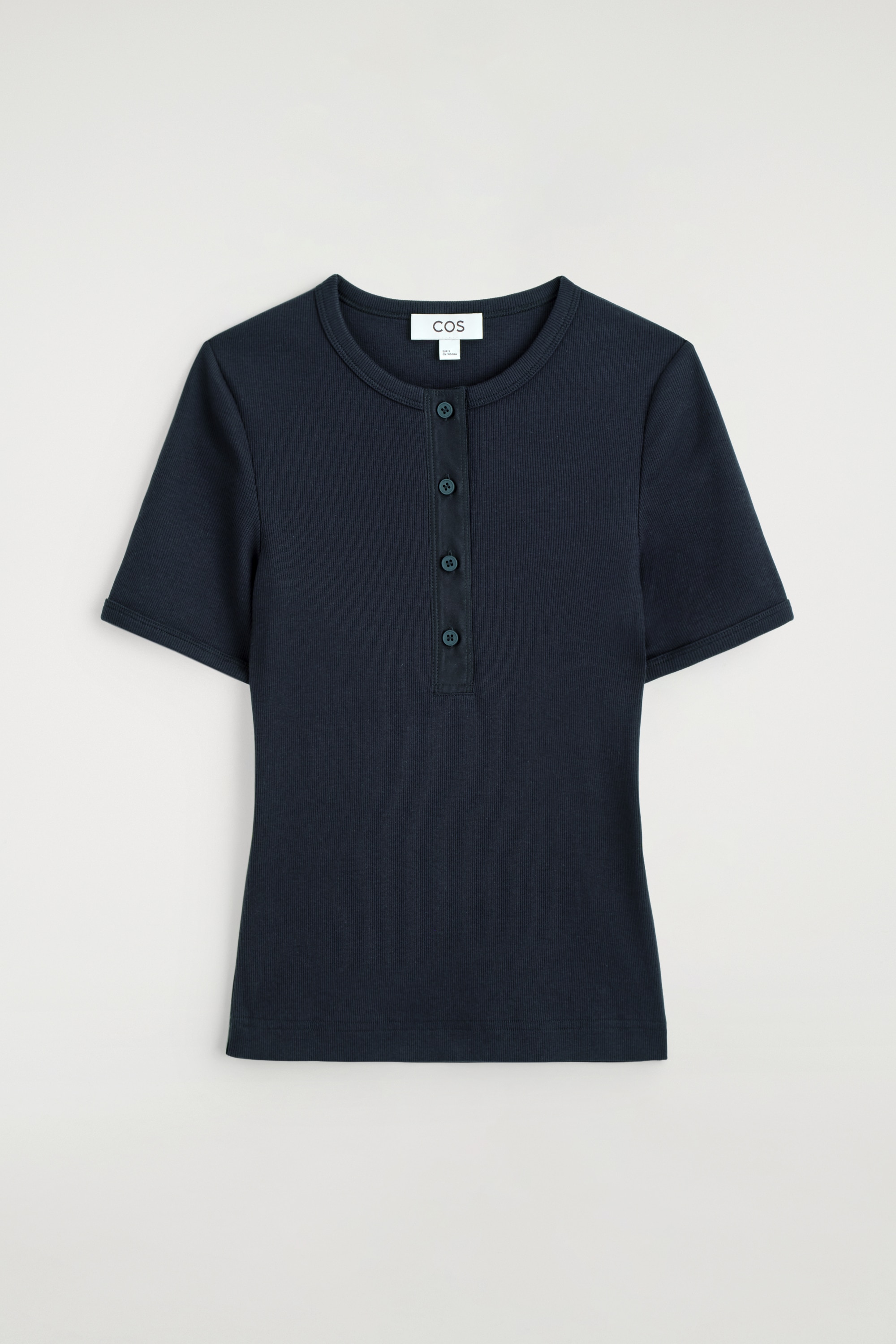 RIBBED HENLEY T-SHIRT - כחול נייבי/לבן