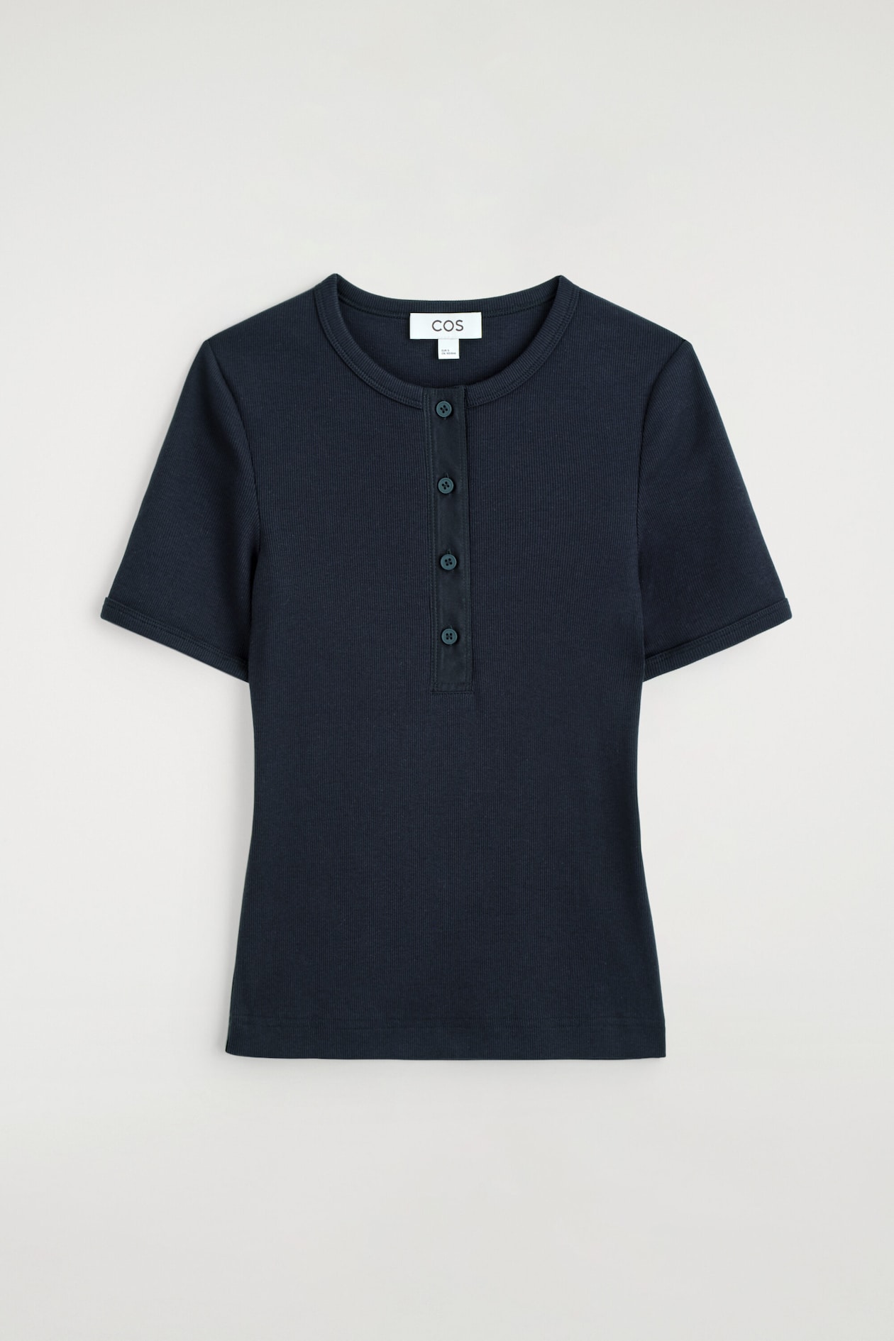 RIBBED HENLEY T-SHIRT — NAVY