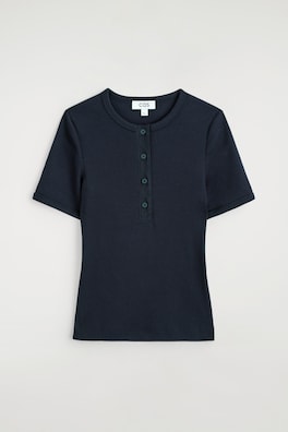 RIBBED HENLEY T-SHIRT — NAVY 8