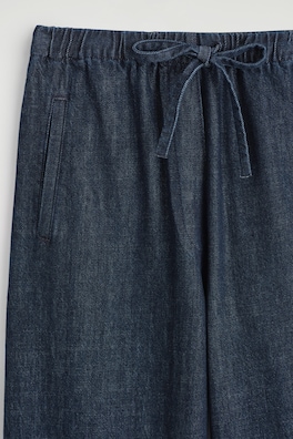 CROPPED DENIM WIDE-LEG TROUSERS — DARK BLUE 1