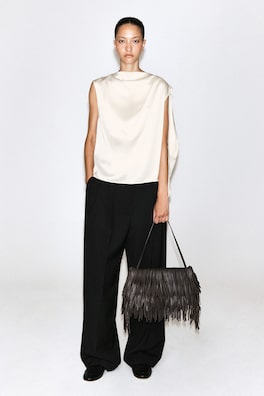 FRINGED CLUTCH - LEATHER — MAHOGANY 1