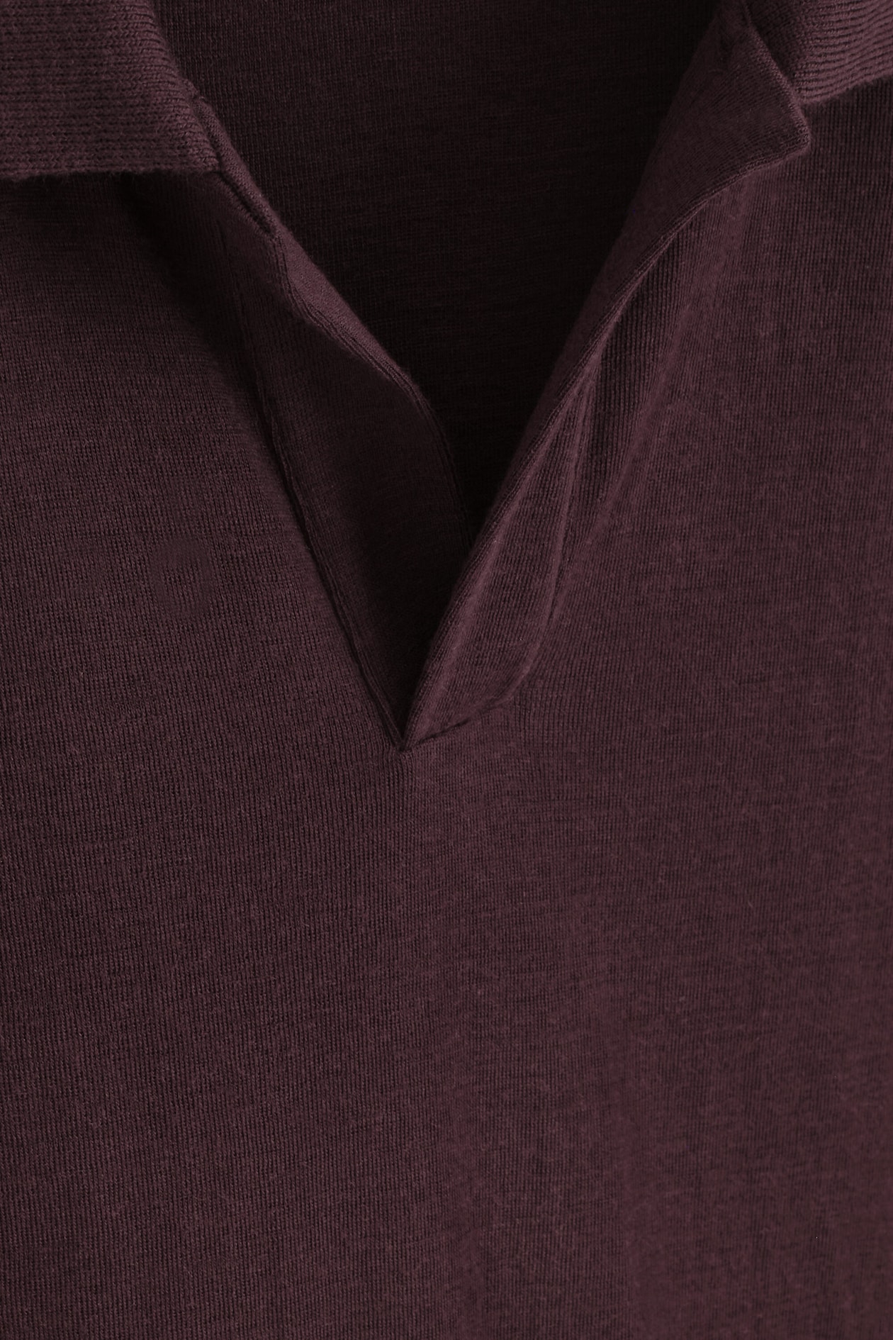 SLIM WOOL-JERSEY OPEN-COLLAR POLO SHIRT — BURGUNDY