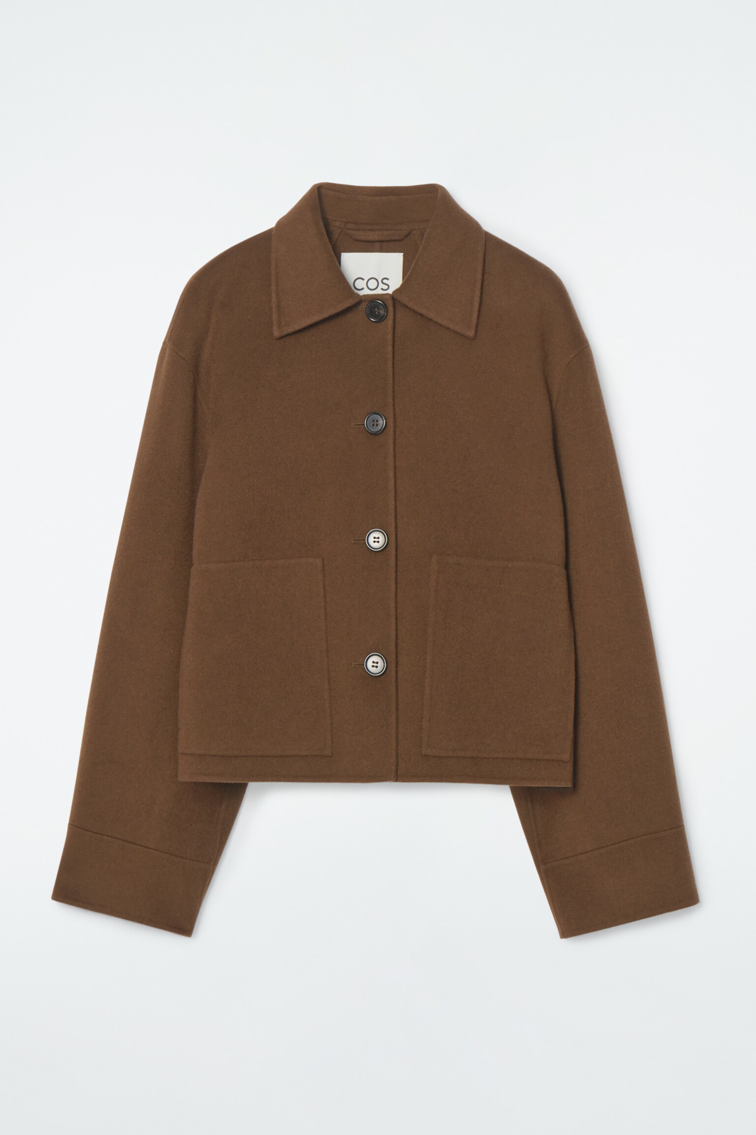 BOXY DOUBLE-FACED WOOL SHORT JACKET - BROWN/KHAKI/LIGHT GREY