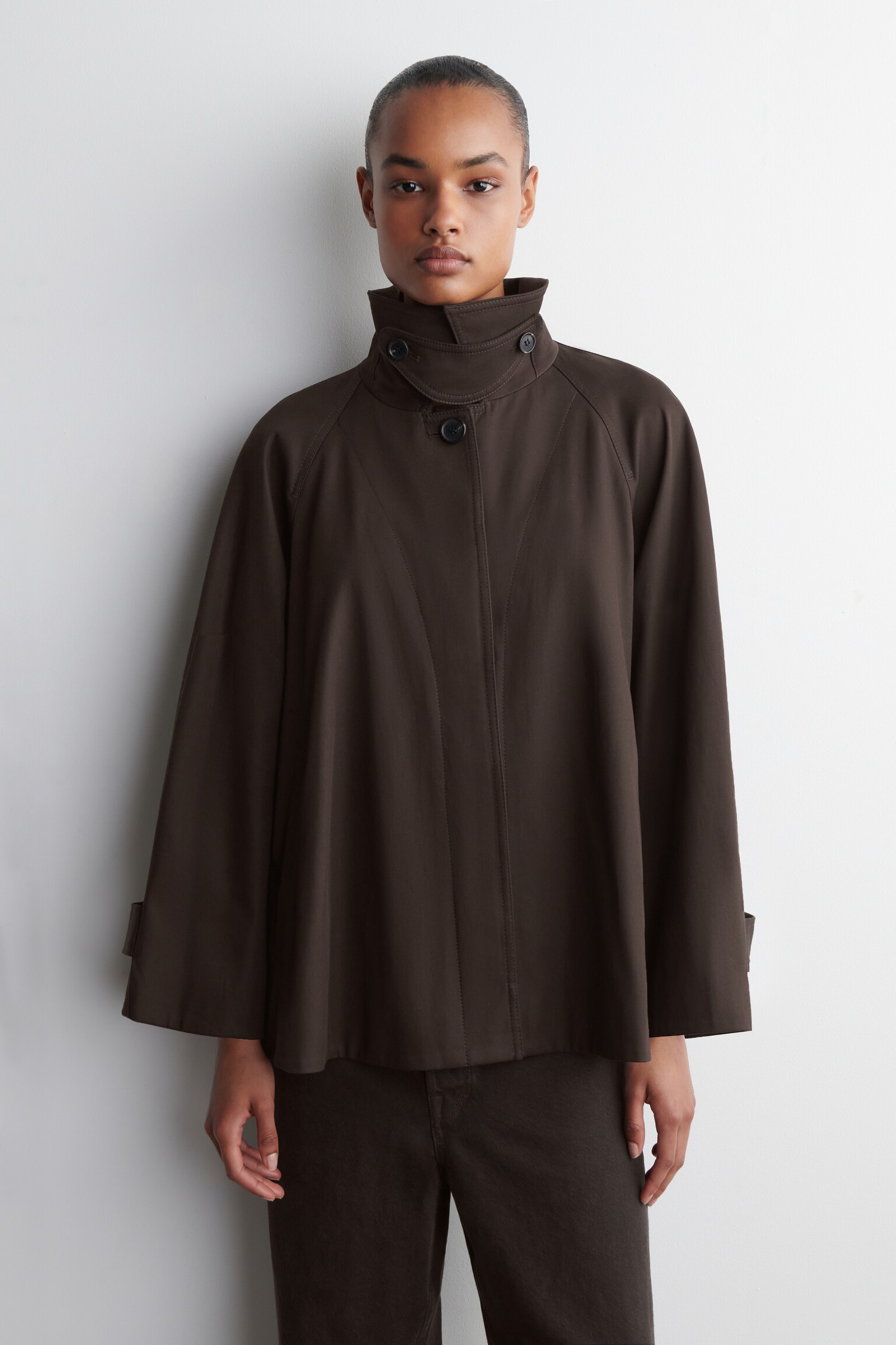 A-LINE TRENCH JACKET - BROWN/BEIGE