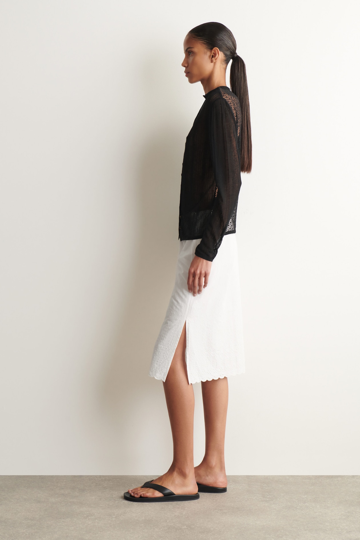 DIAMOND KNIT LACE CARDIGAN — BLACK
