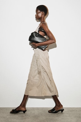 GATHERED SILK-NYLON SLIP DRESS — BEIGE 3
