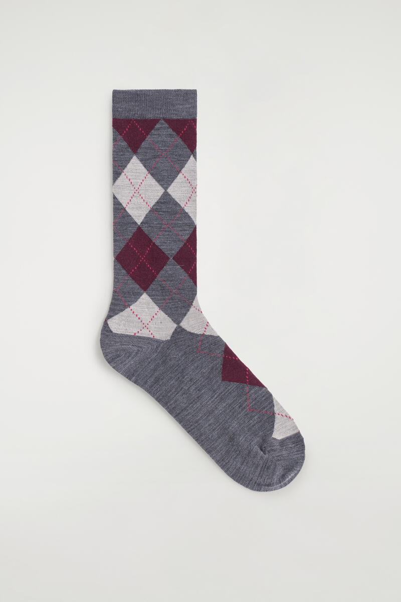 Cos Argyle Wool-blend Socks In Gray