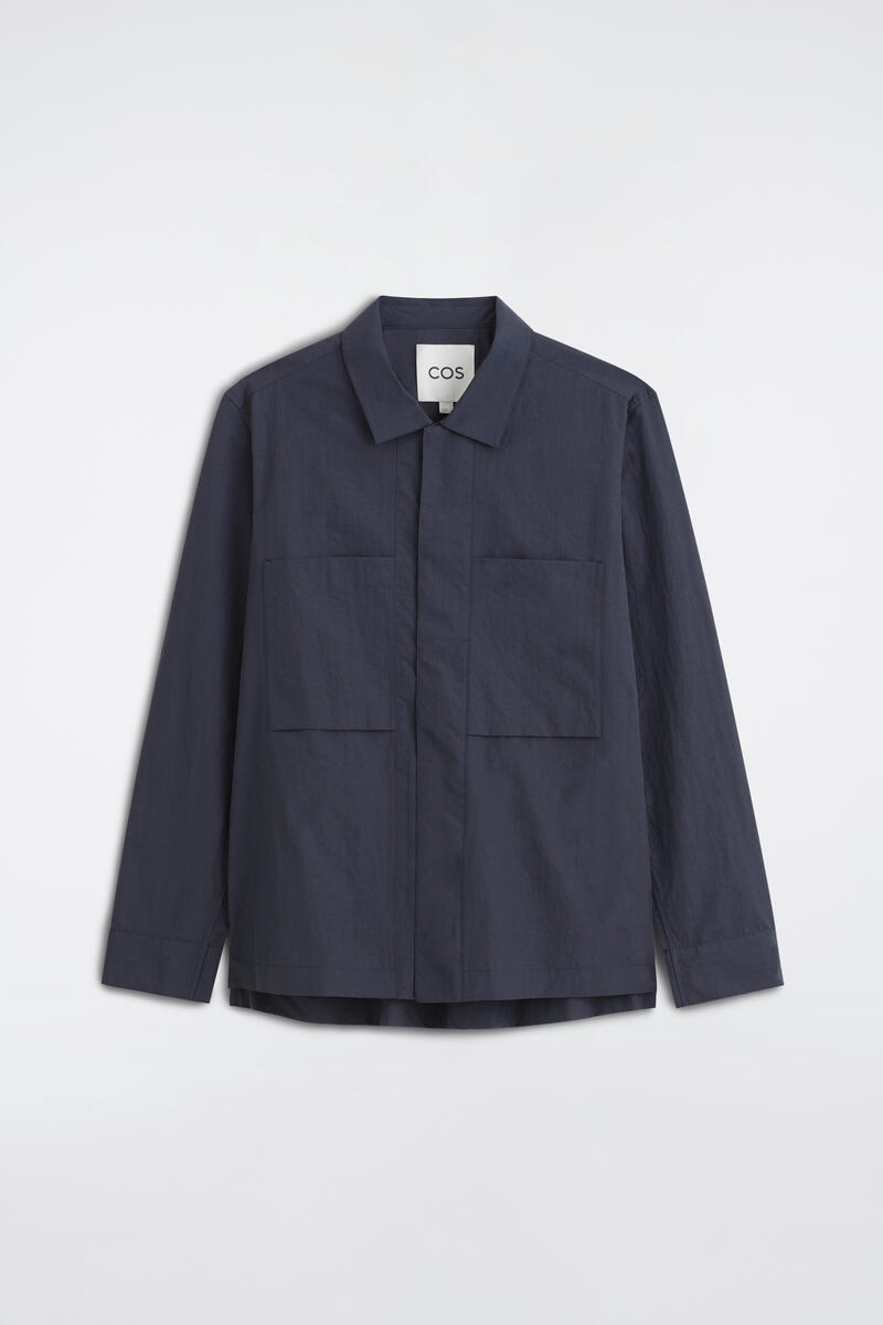 Technical Nylon-Cotton Utility Shirt in Navy