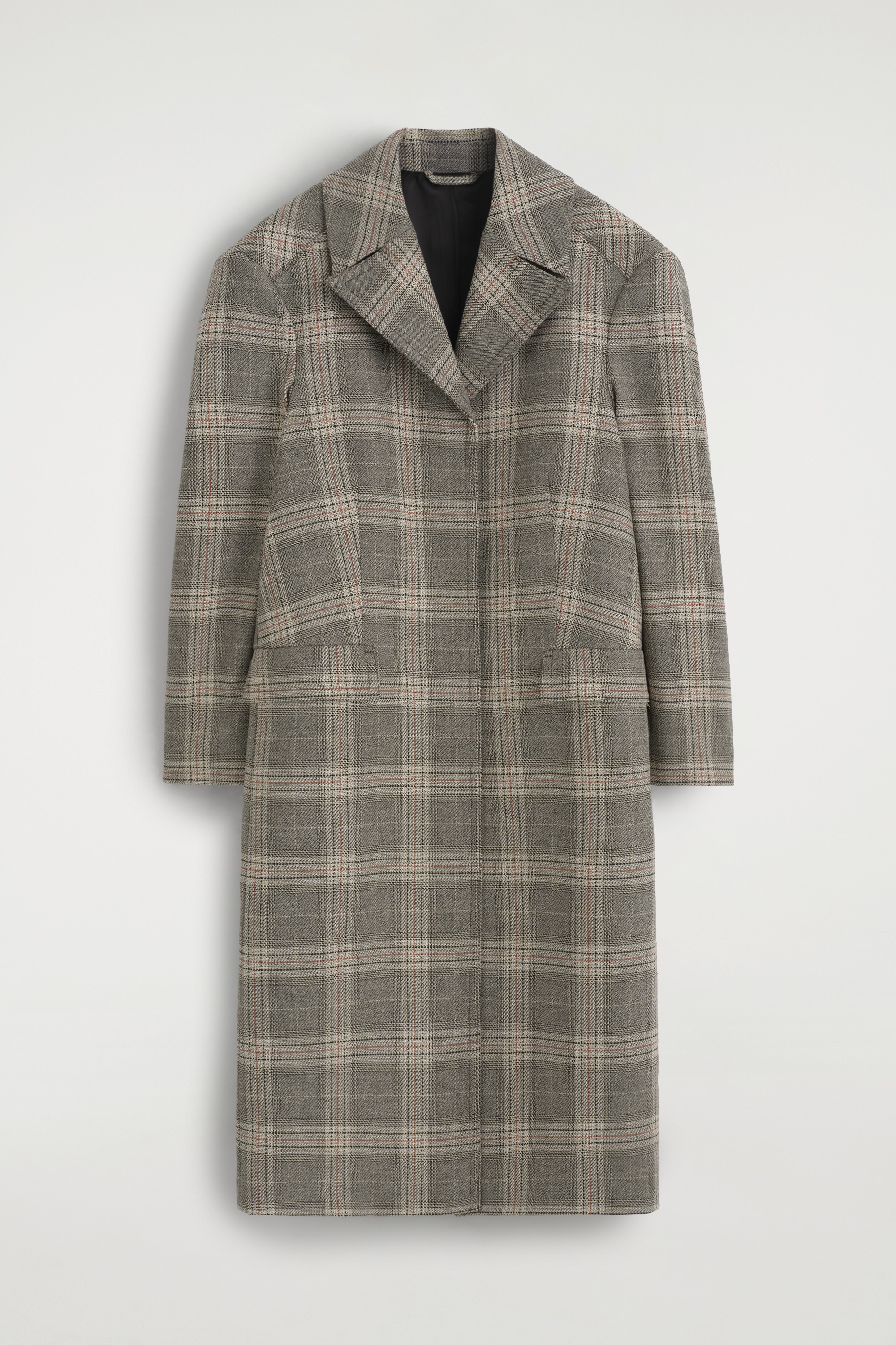 CHECKED TAILORED LONG COAT - BEIGE / CHECKED