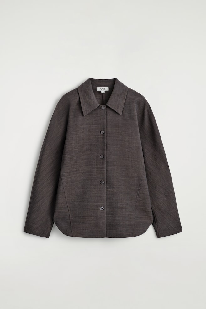CAMICIA IN MISTO LANA DAL TAGLIO ARROTONDATO - MARRONE - 1