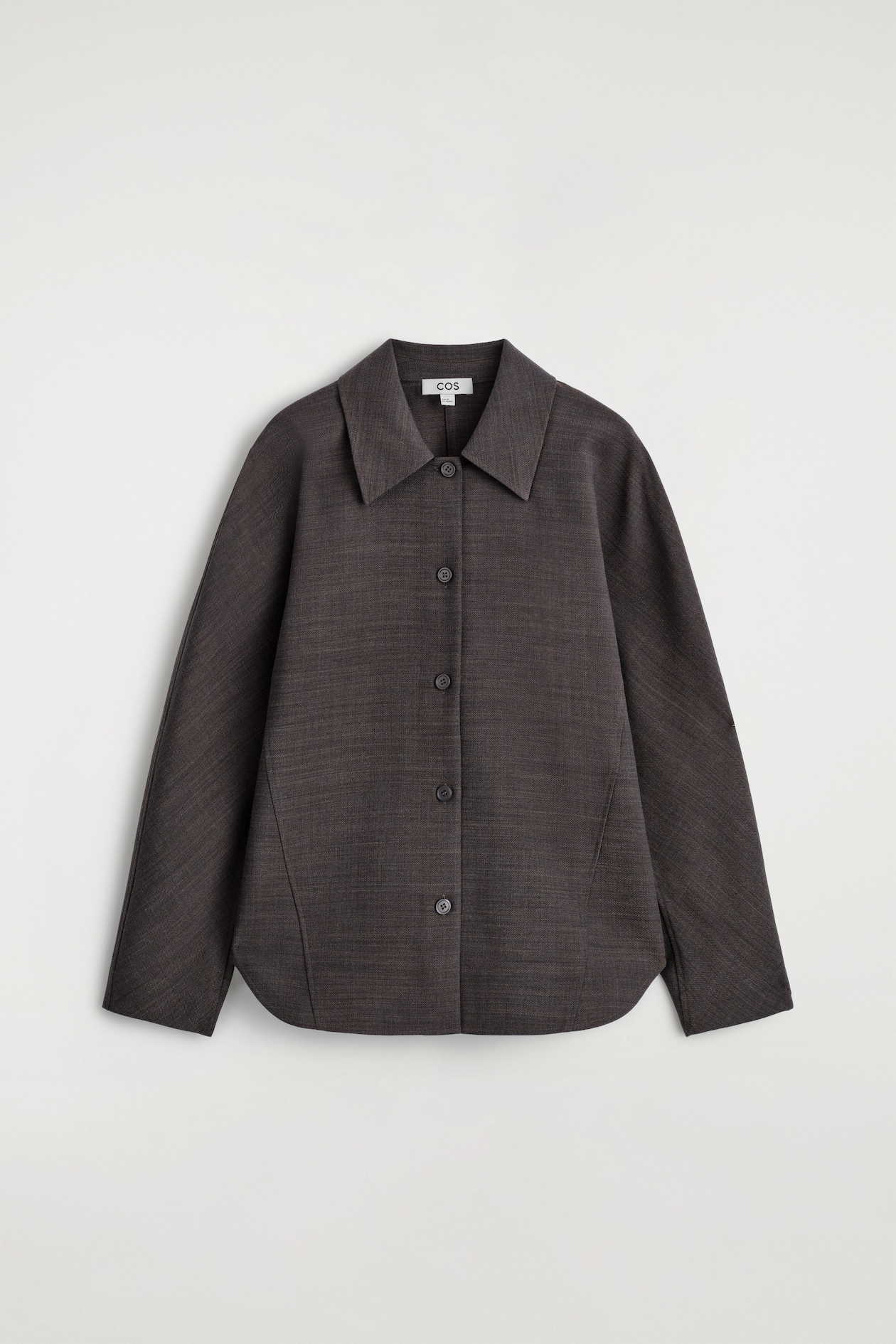 ROUNDED WOOL-BLEND SHIRT — BROWN