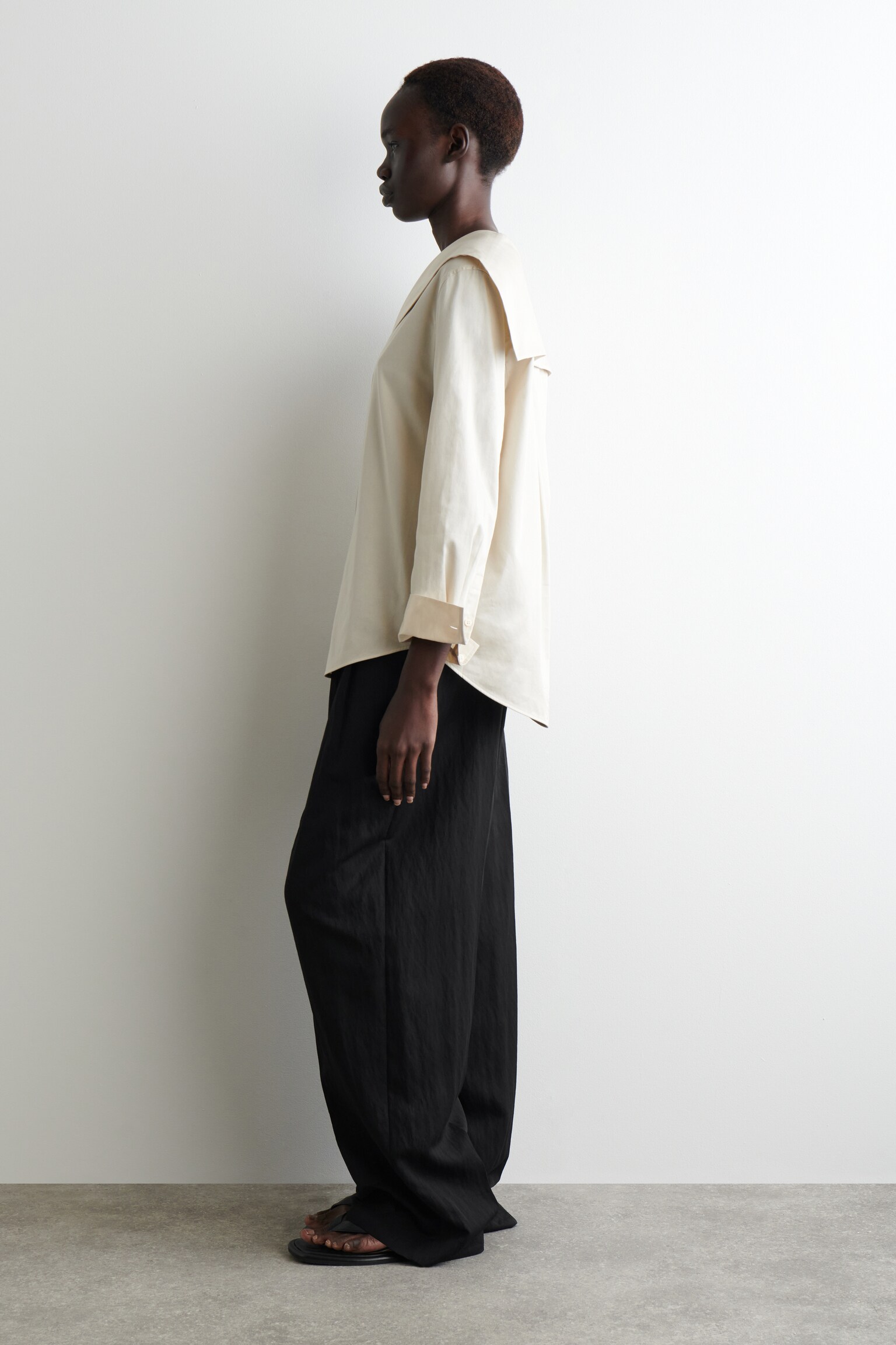 SAILOR-COLLAR COTTON SHIRT - LIGHT BEIGE - 3