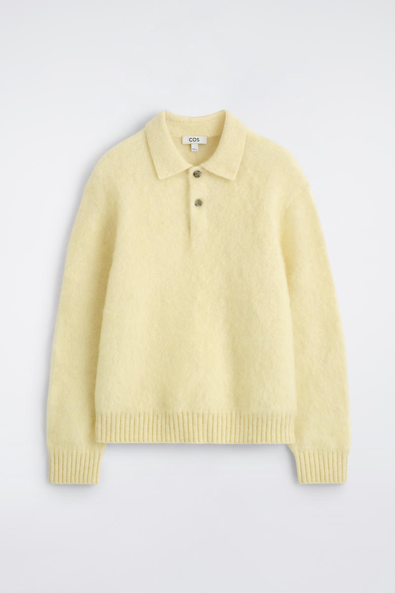 Cos Brushed Mohair-blend Polo Sweater In Yellow
