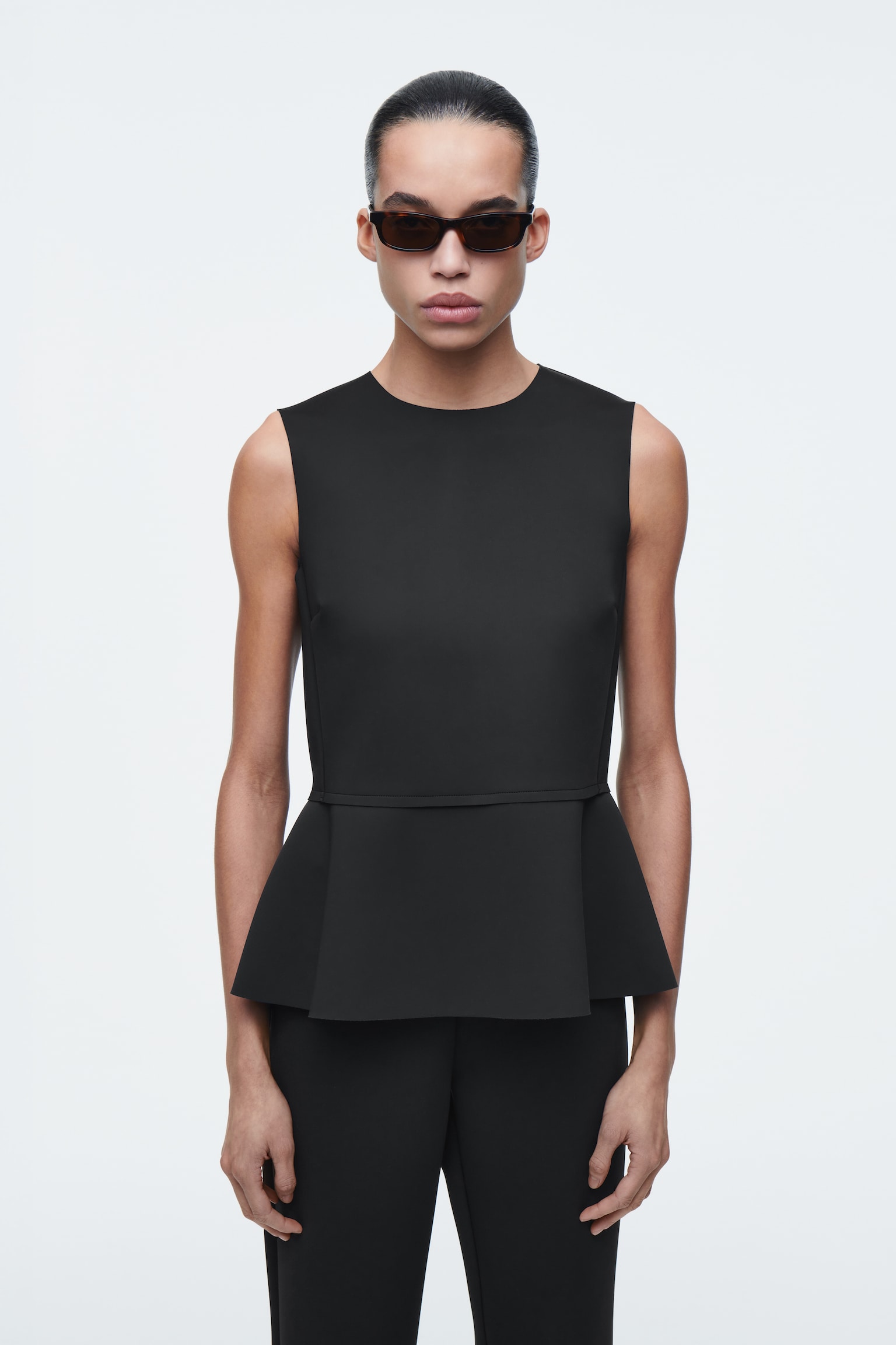 PEPLUM NEOPRÉN TANK TOP - FEKETE