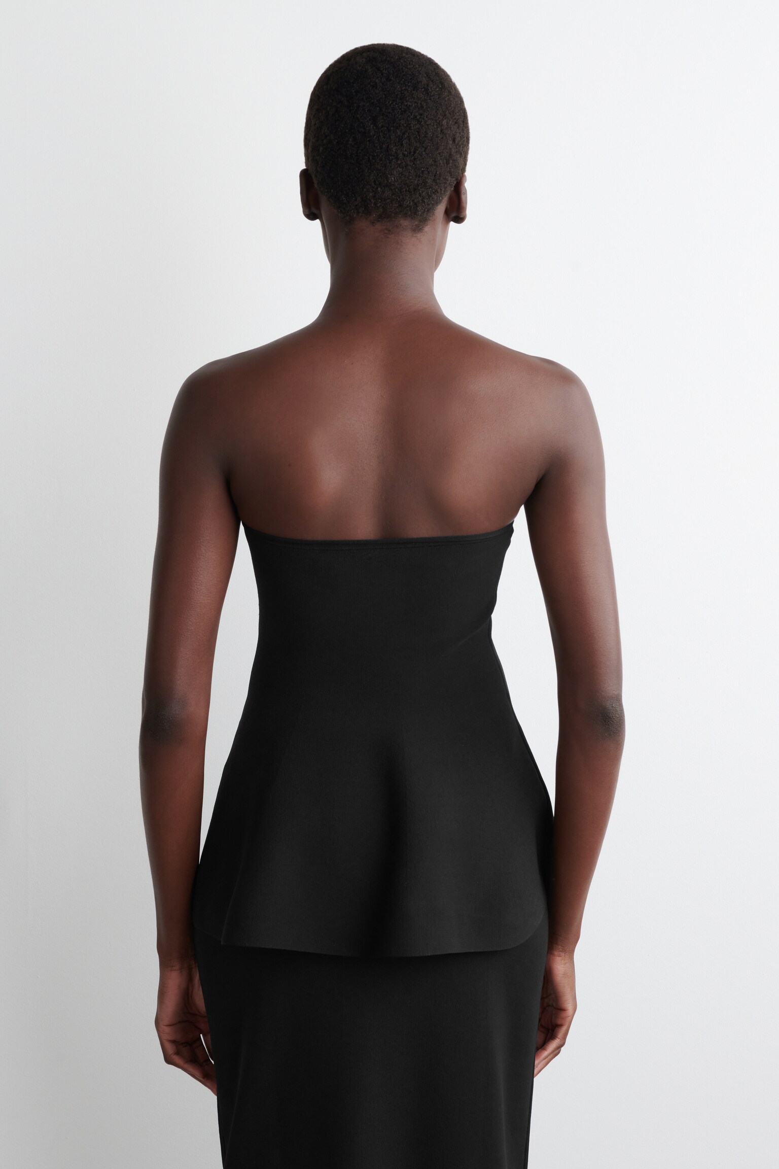 SHEER-DETAIL KNITTED PEPLUM TOP - BLACK - 7