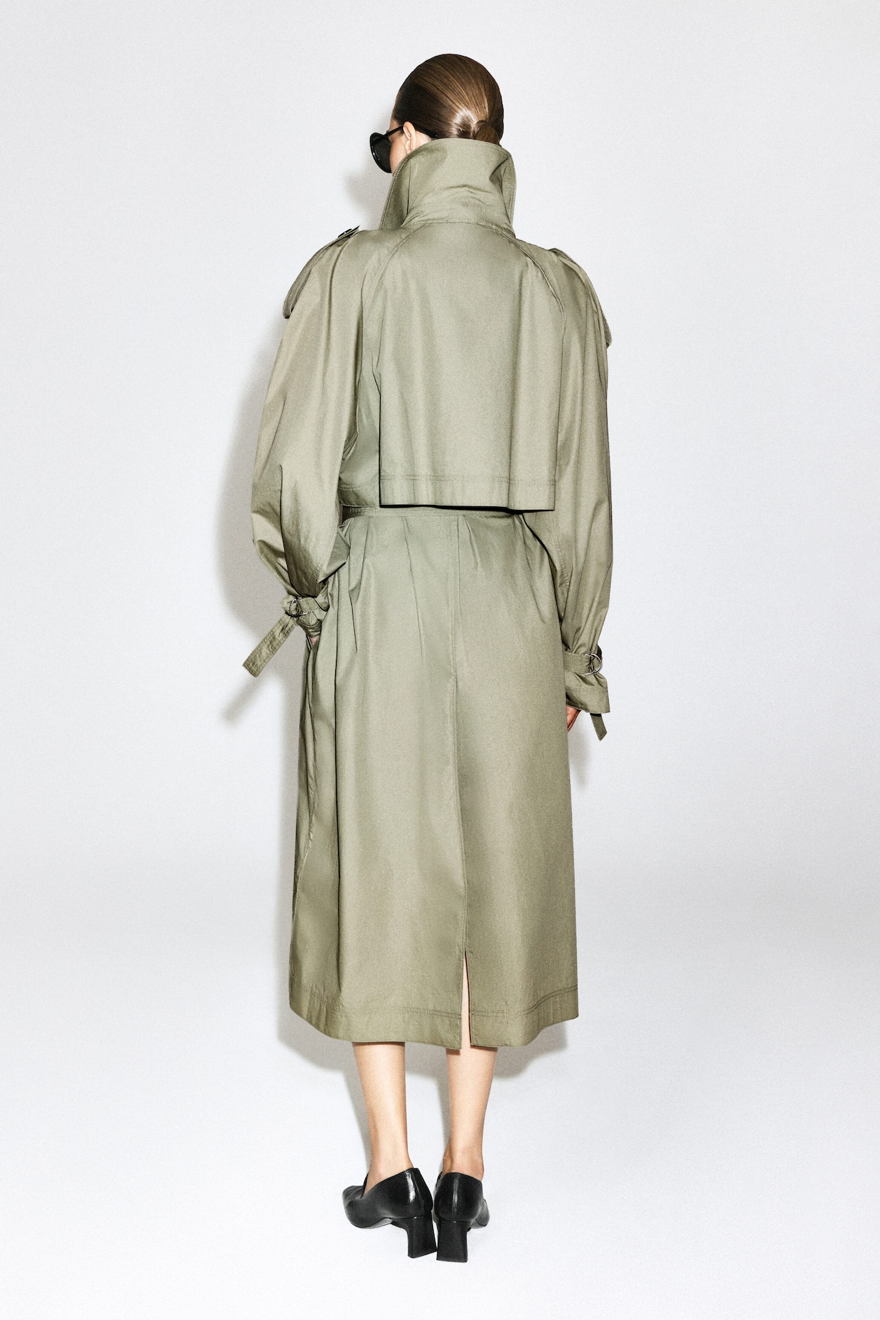 mock-NECK COTTON TRENCH COAT — LIGHT KHAKI