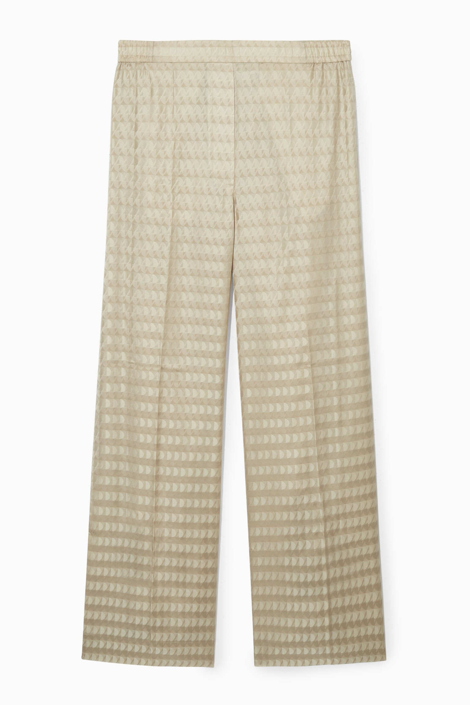 SATINHOSE MIT GEOMETRISCHEM JACQUARDMUSTER - HELLBEIGE/GEOMETRISCH