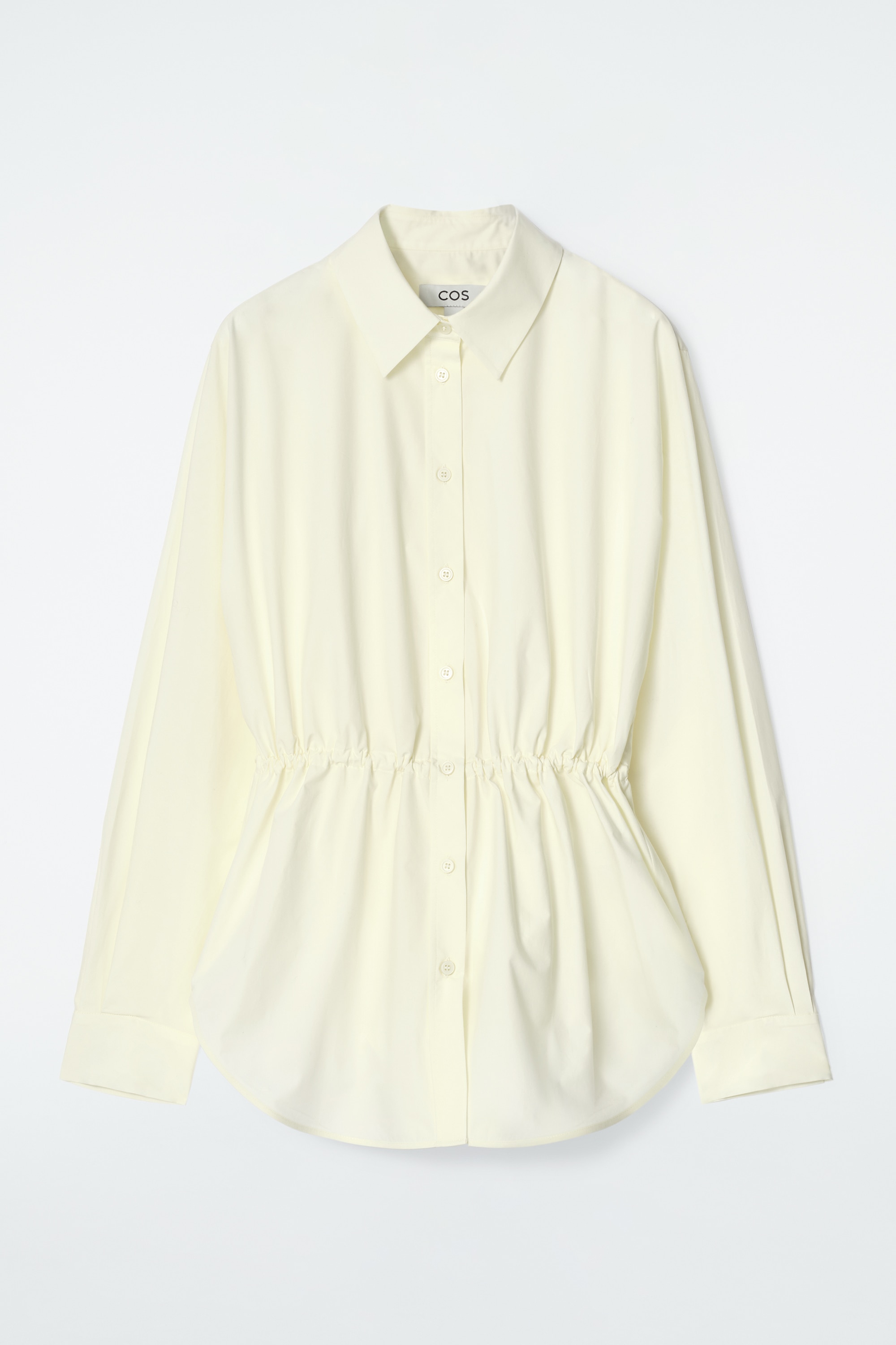 CAMICIA CON COULISSE IN VITA - CREMA/BLU NAVY