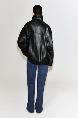 LEATHER FUNNEL-NECK JACKET — BLACK 6