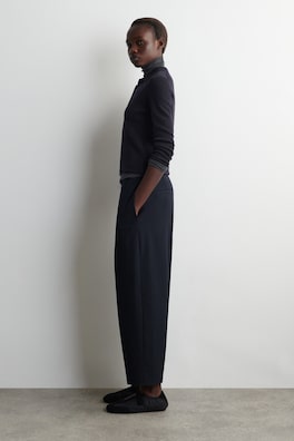 WOOL-BLEND BARREL-LEG TROUSERS — NAVY 4