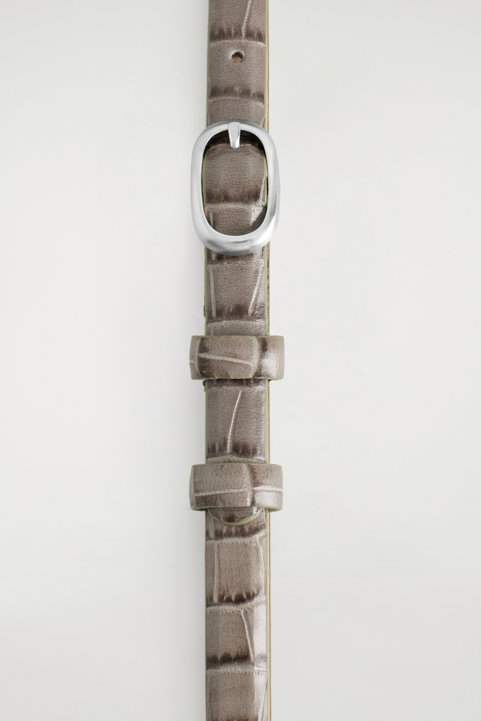 CEINTURE FINE EN CUIR EMBOSSÉ CROCO - BEIGE/BRUN - 3