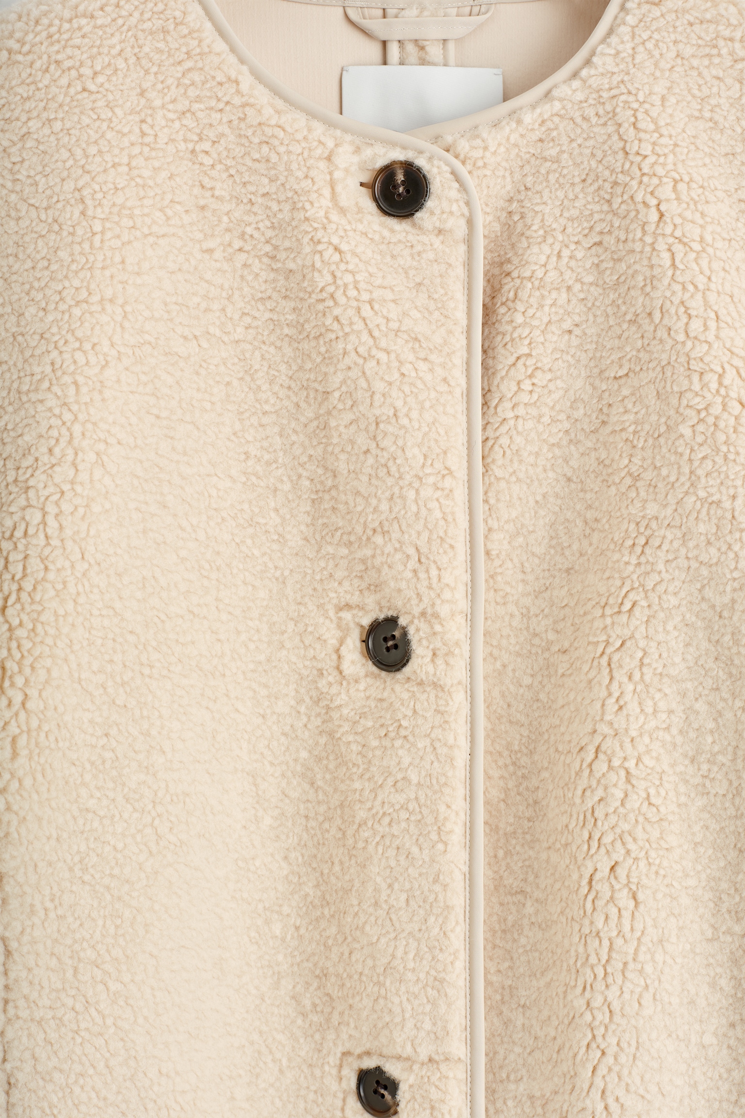 LONGLINE TEDDY JACKET - ECRU/DARK BROWN - 4