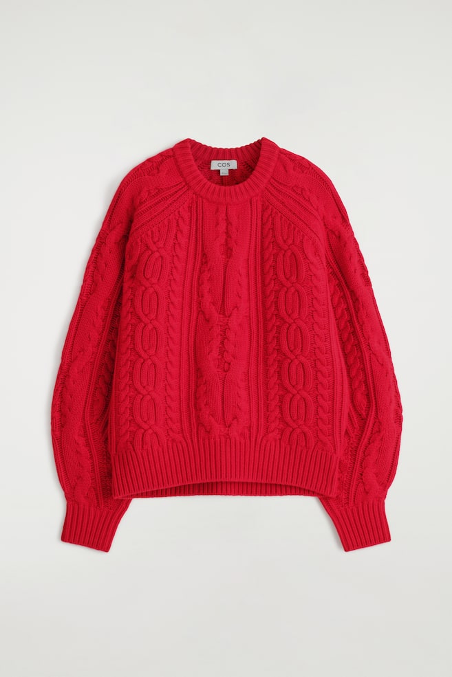 CABLE-KNIT WOOL-CASHMERE JUMPER - RED/CREAM - 1