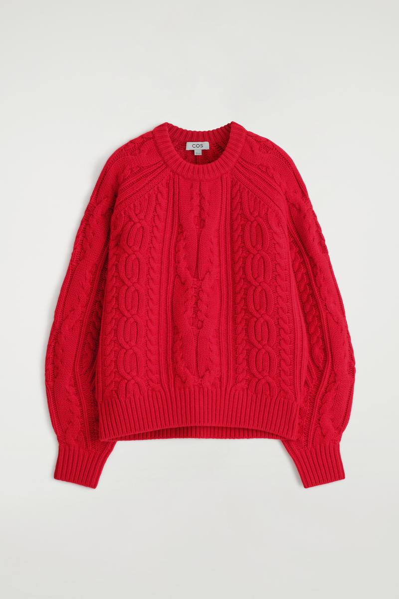 Cos Cable-knit Wool-cashmere Sweater In Red