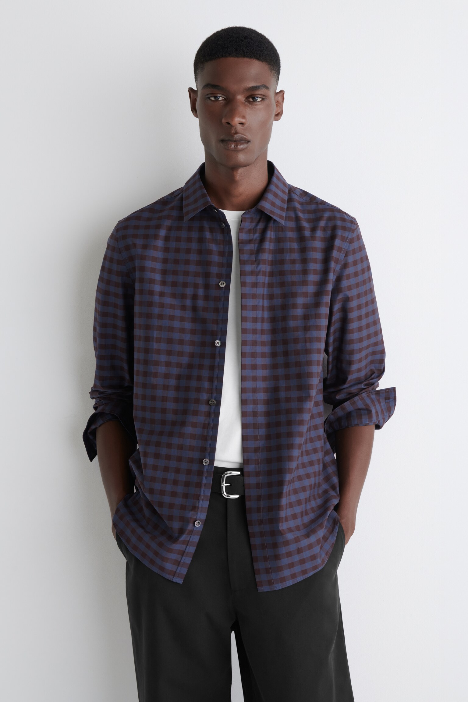 CAMISA DE ALGODÓN A CUADROS - BURDEOS / AZUL / ESTAMPADO/BEIGE/CUADROS - 1