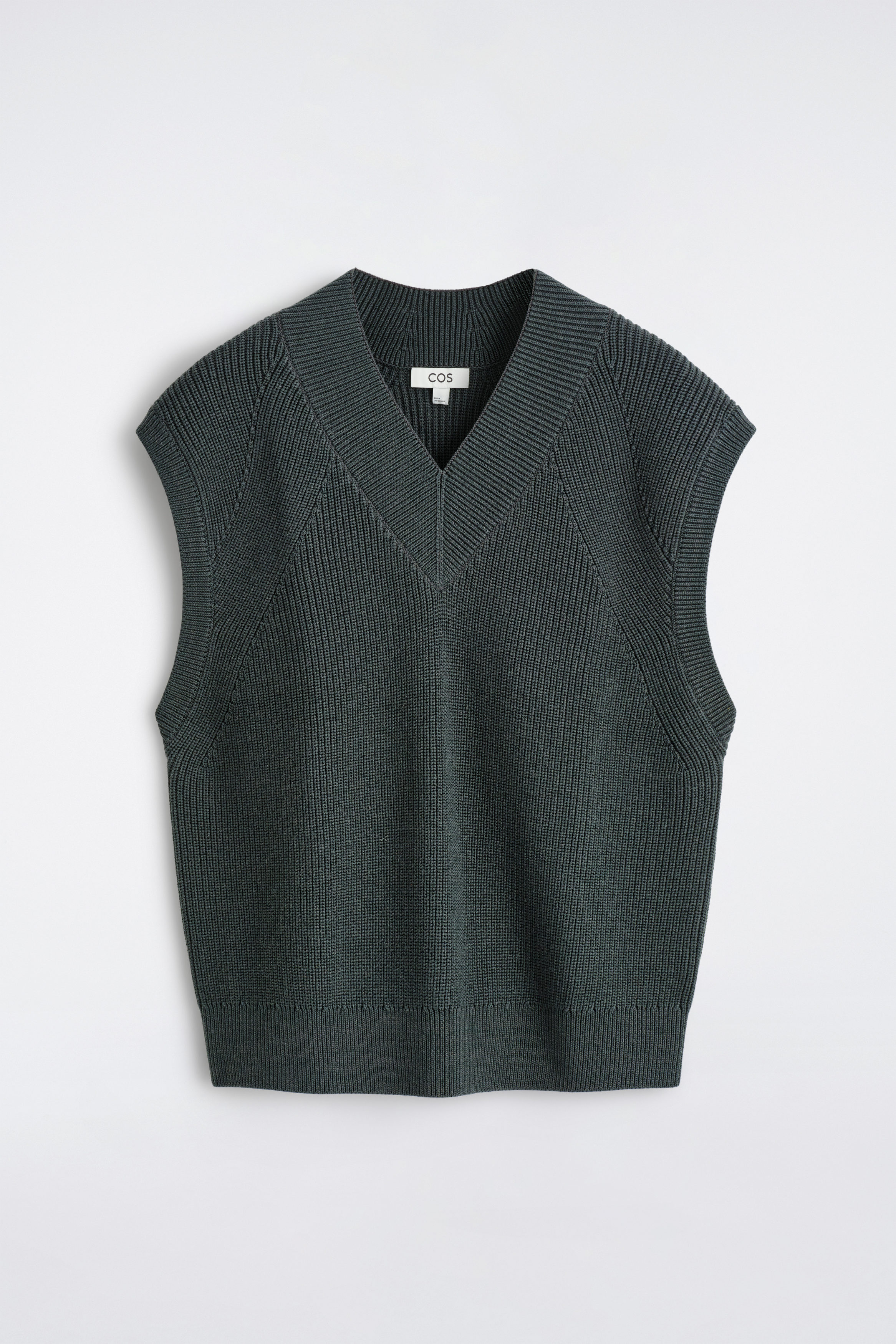 RIBBED WOOL V-NECK VEST - GREY | COS