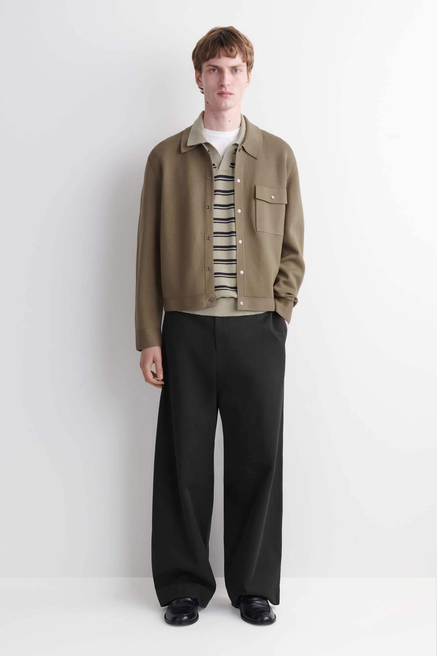 חולצת פולו פשתן סרוגה-BEIGE / BROWN / STRIPED - 5