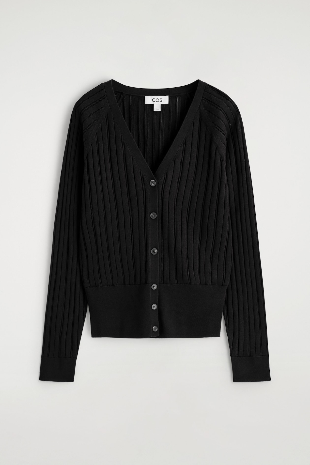 POINTELLE-KNIT COTTON CARDIGAN — BLACK